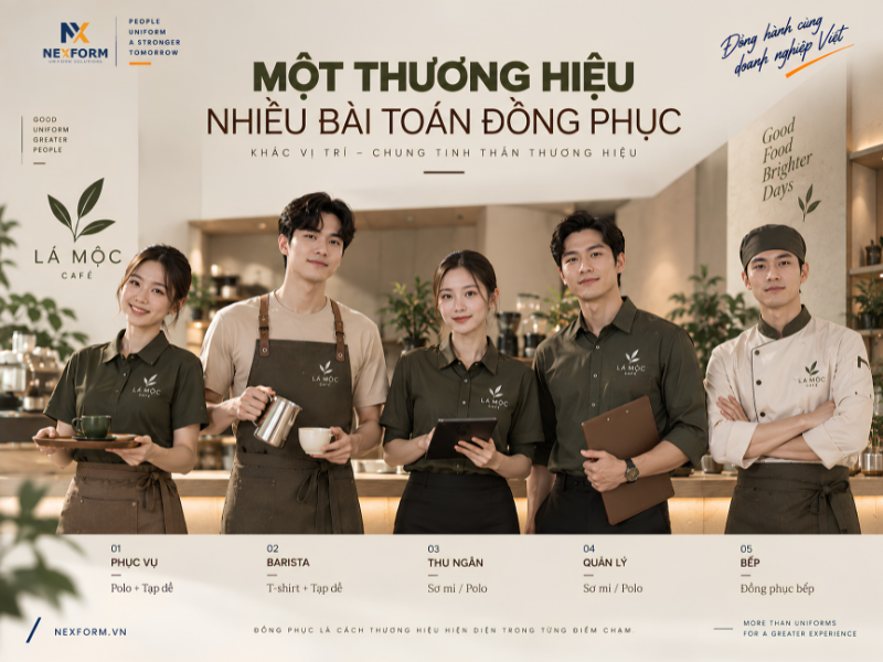 Một thương hiệu F&B với nhiều mẫu đồng phục cho từng vị trí công việc
