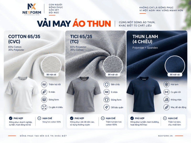 Các loại vải may áo thun đồng phục doanh nghiệp