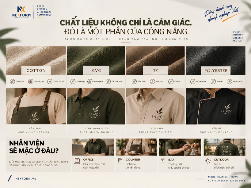 Các loại vải may đồng phục F&B và ứng dụng theo môi trường làm việc