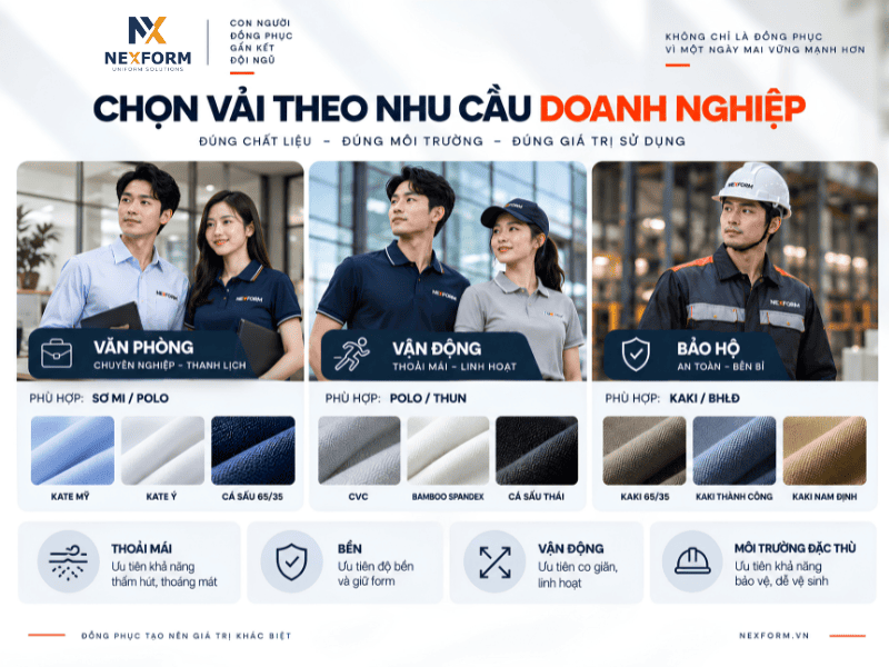 Chọn vải may đồng phục doanh nghiệp theo nhu cầu sử dụng