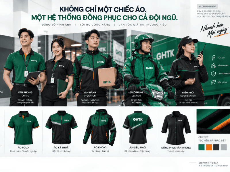 Hệ thống đồng phục doanh nghiệp logistics đồng bộ nhận diện thương hiệu