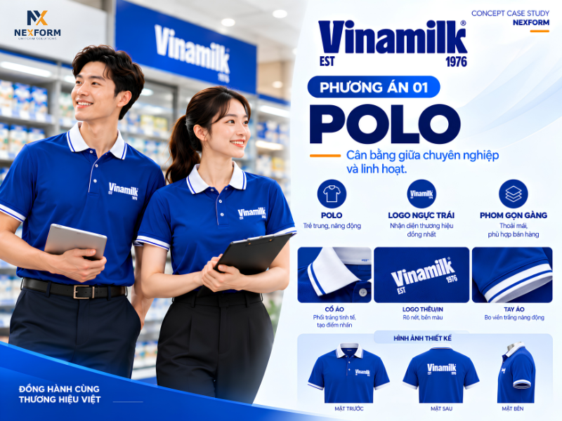 Concept áo polo đồng phục Vinamilk cho nhân viên bán hàng với logo ngực trái