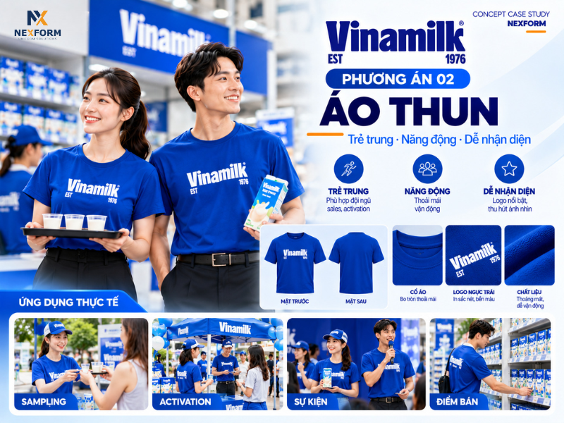 Concept áo thun đồng phục Vinamilk cho đội ngũ sales, activation và nhân viên tại điểm bán