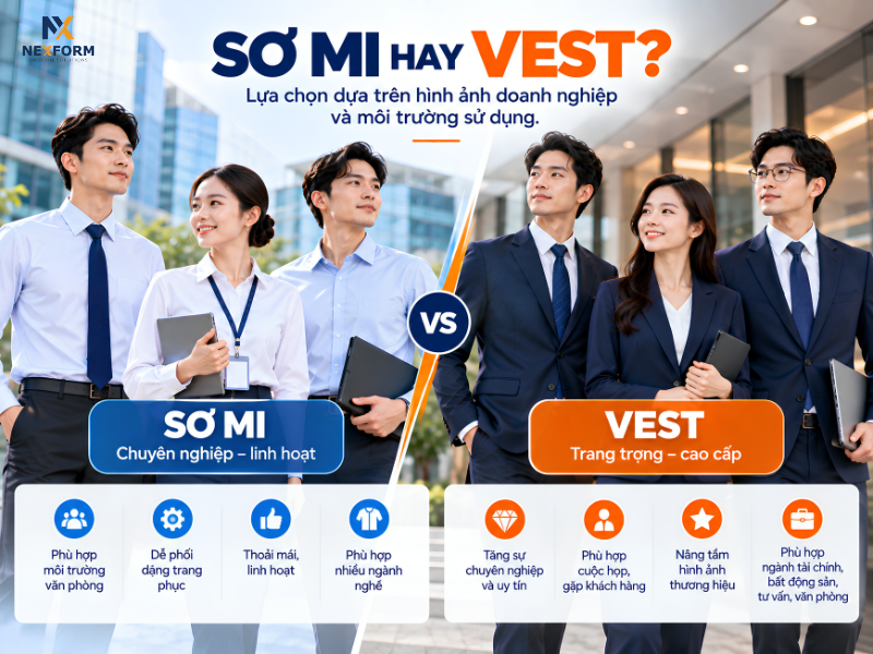 So sánh đồng phục sơ mi và vest cho doanh nghiệp văn phòng, tài chính, bất động sản và tư vấn