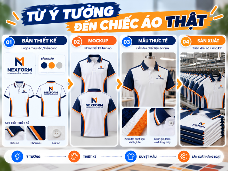 Quy trình thiết kế đồng phục từ bản thiết kế, mockup, mẫu thực tế đến sản xuất hàng loạt